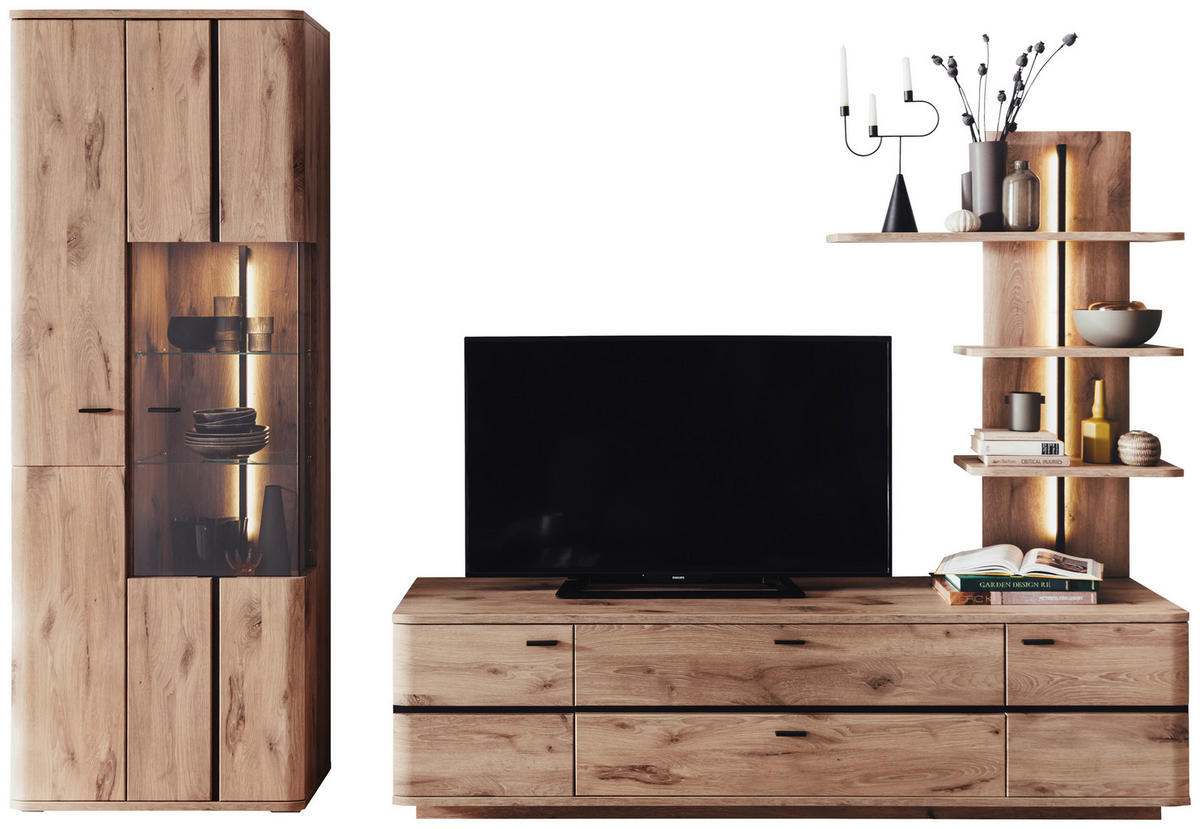 WOHNWAND  in Anthrazit, Eichefarben 285/208/50 cm  - Eichefarben/Anthrazit, Konventionell, Glas/Holzwerkstoff (285/208/50cm) - Cantus