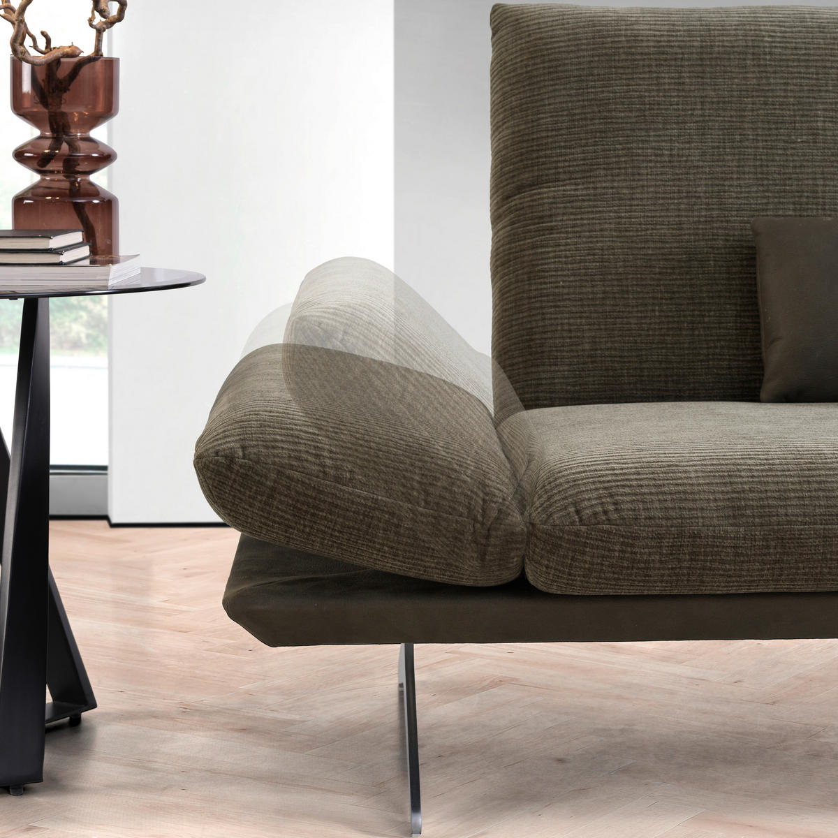ECKSOFA in Flachgewebe Dunkelgrün  - Dunkelgrün/Edelstahlfarben, Design, Textil/Metall (277/209cm) - Koinor