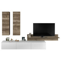 WOHNWAND  in Weiß, Eichefarben  305,3/204,6/58,5 cm  - Eichefarben/Weiß, Design, Holzwerkstoff (305,3/204,6/58,5cm) - Celina Home