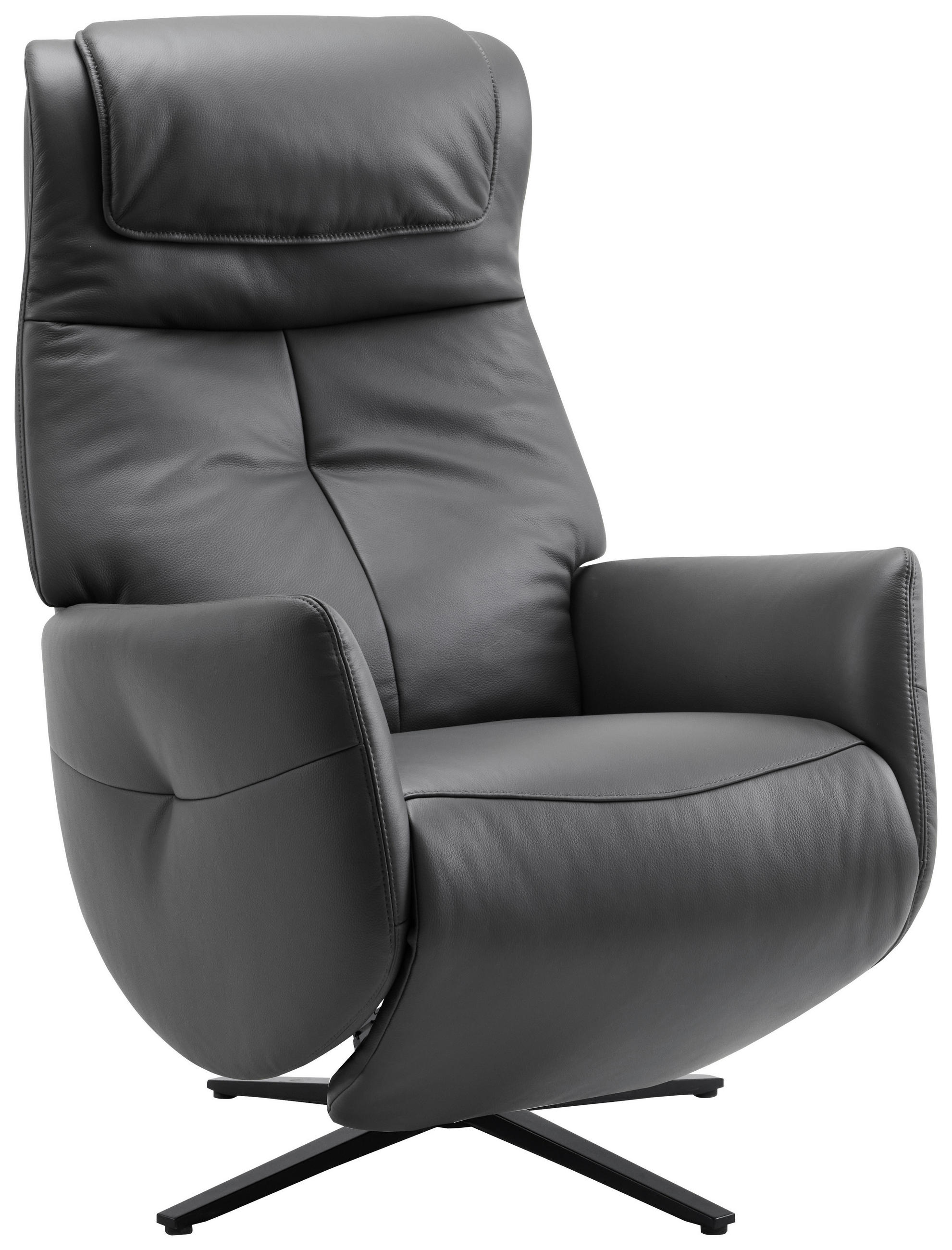 MASSAGESESSEL Echtleder Lederlook Schwarz, Dunkelgrau    - Dunkelgrau/Schwarz, Design, Leder/Textil (77/113/86cm) - Xora