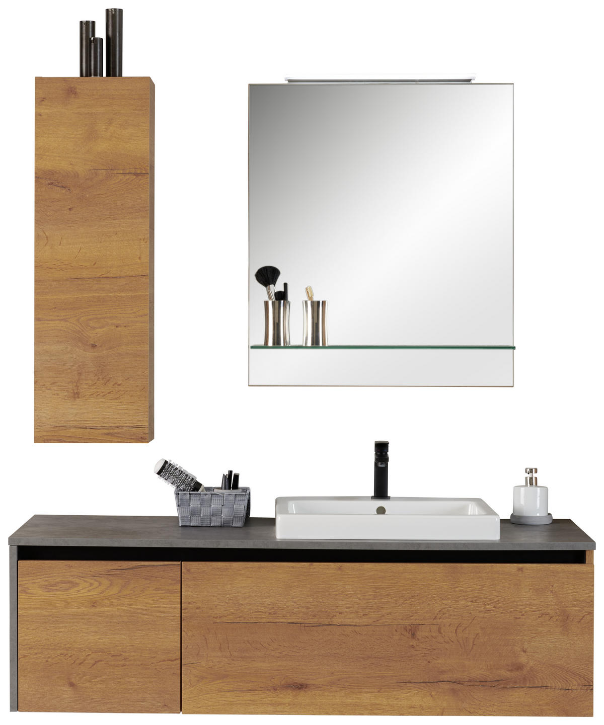 BADEZIMMER  in 142,5 cm  - Eichefarben/Weiß, Design, Glas/Keramik (142,5cm) - Moderano