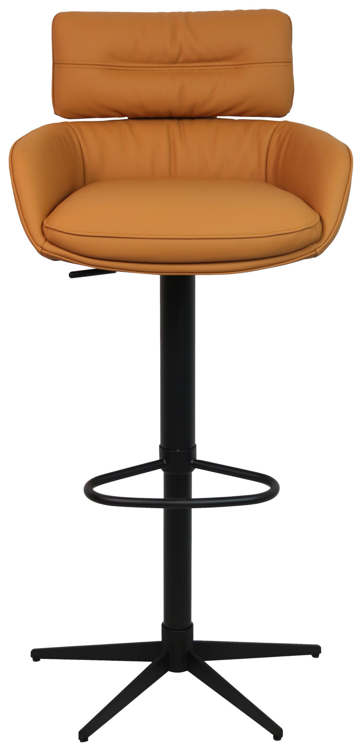 BARHOCKER Echtleder Schwarz, Cognac Eisen Sitzfläche 360° drehbar, Lederauswahl  - Cognac/Schwarz, Design, Leder/Metall (54/99-116.5/52cm) - Dieter Knoll