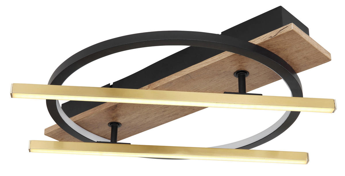 LED-DECKENLEUCHTE 32 W     - Dunkelbraun/Messingfarben, Design, Holzwerkstoff/Kunststoff (44/40/9cm) - Globo
