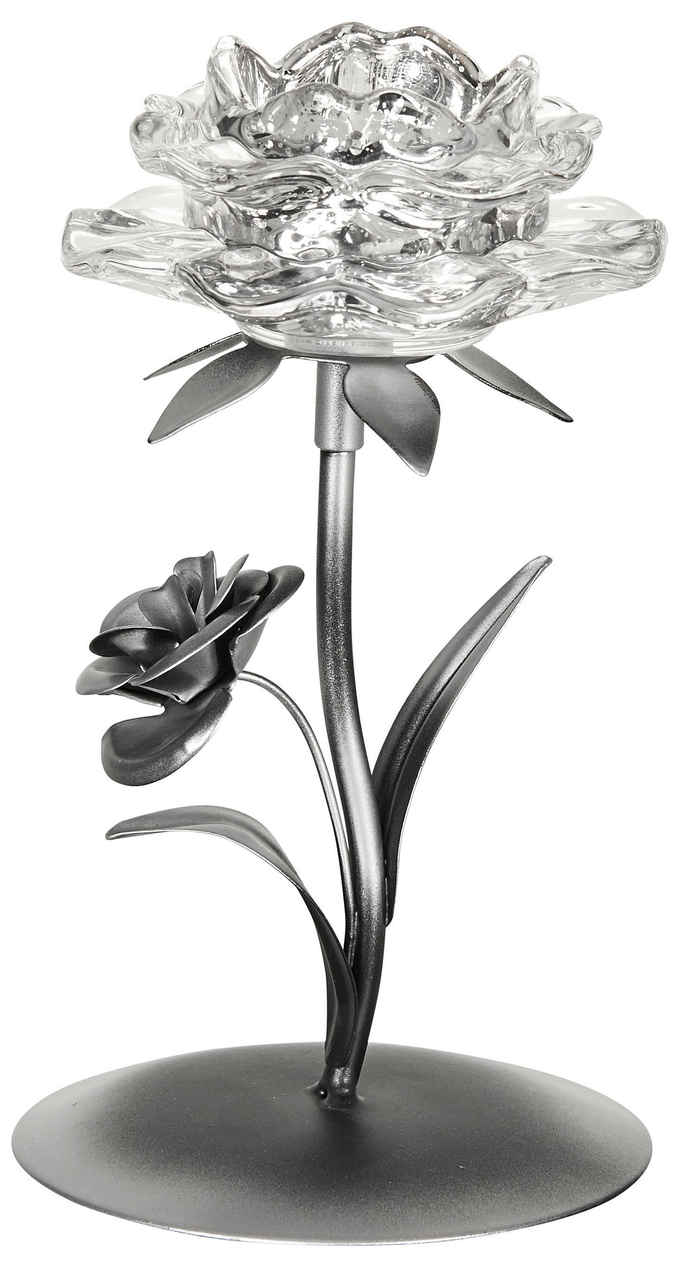 DRŽAČ LUČICA  - srebrne boje/prozirno, Basics, staklo/metal (10,5cm) - Ambia Home