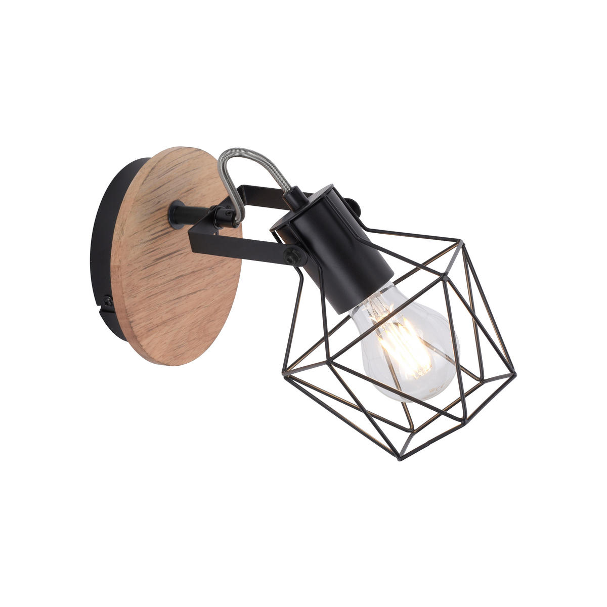 WANDLEUCHTE 28,5/21/25 cm   - Schwarz, Natur, Holz/Metall (28,5/21/25cm)