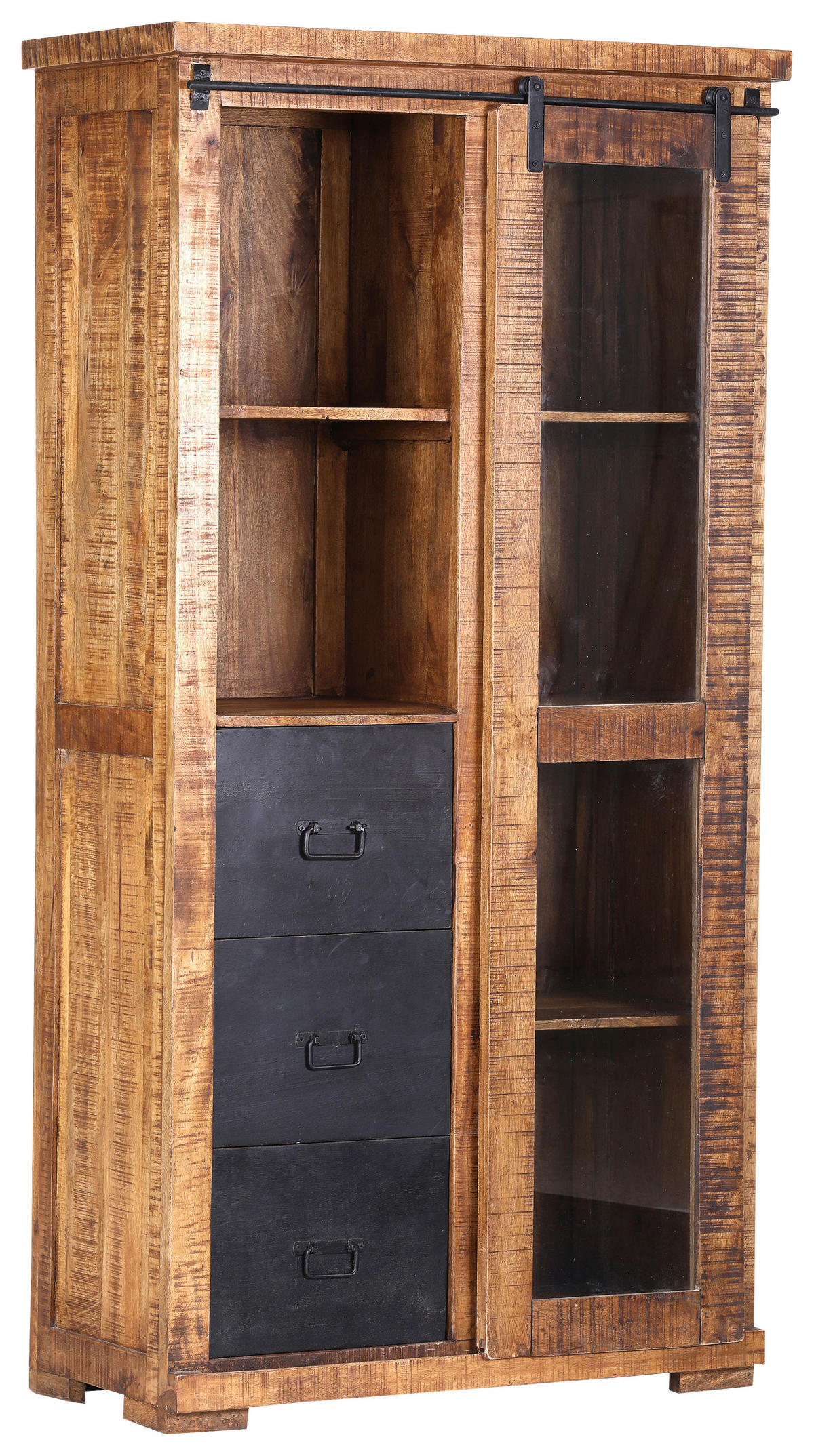 VITRINE in massiv Mangoholz Naturfarben, Schwarz  - Schwarz/Naturfarben, KONVENTIONELL, Glas/Holz (100/190/45cm) - Landscape