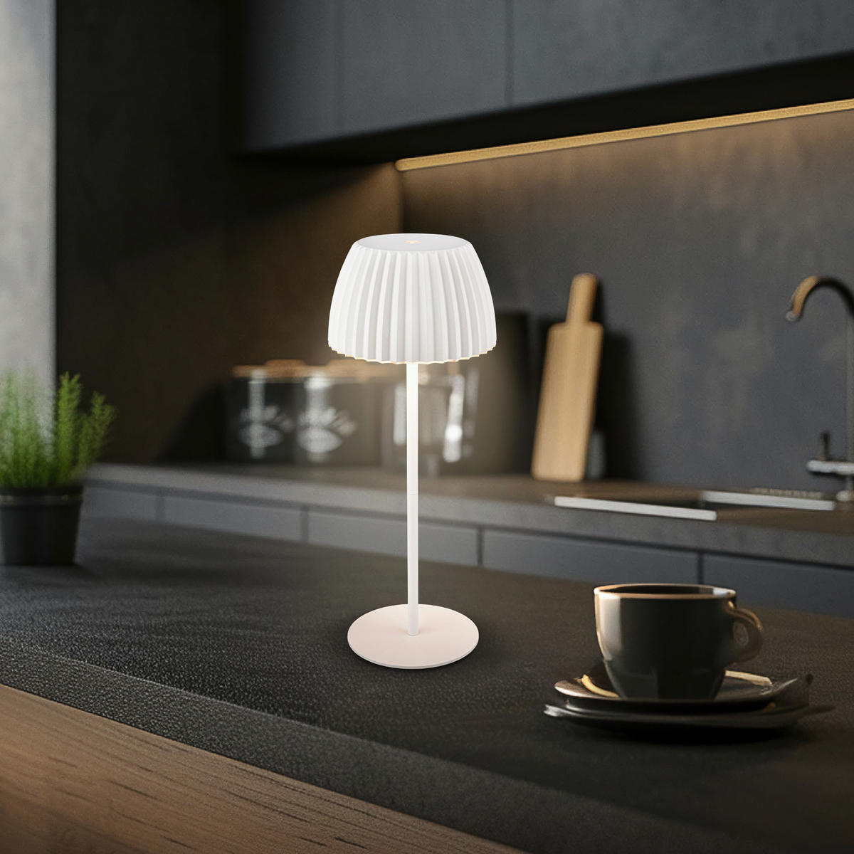 AKKU-TISCHLEUCHTE 14,5/36,5 cm  - Weiß, Basics, Kunststoff/Metall (14,5/36,5cm)