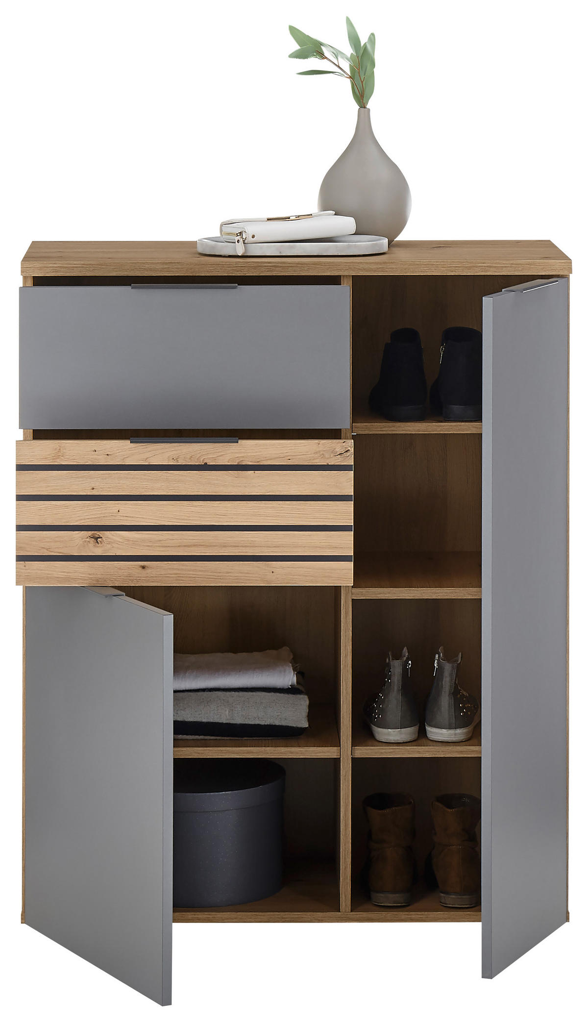 SCHUHSCHRANK Grau, Eiche Artisan  - Schwarz/Eiche Artisan, Natur, Holzwerkstoff/Kunststoff (85/105/38cm) - MID.YOU
