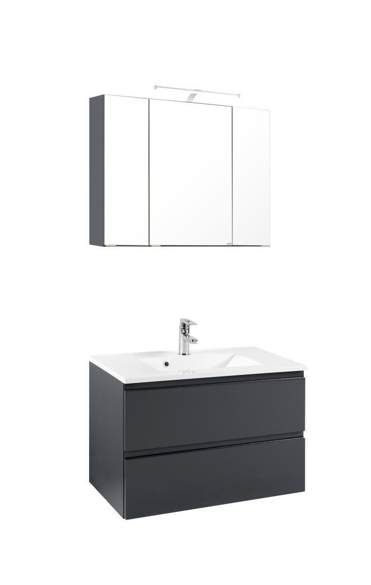 Waschtischkombi mit Spiegelschrank in Grau kaufen