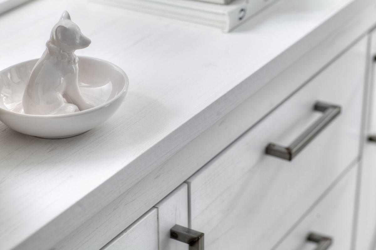 SIDEBOARD  197/88/42 cm 3 låda(or)  - vit/grå, Design, metall/trämaterial (197/88/42cm)