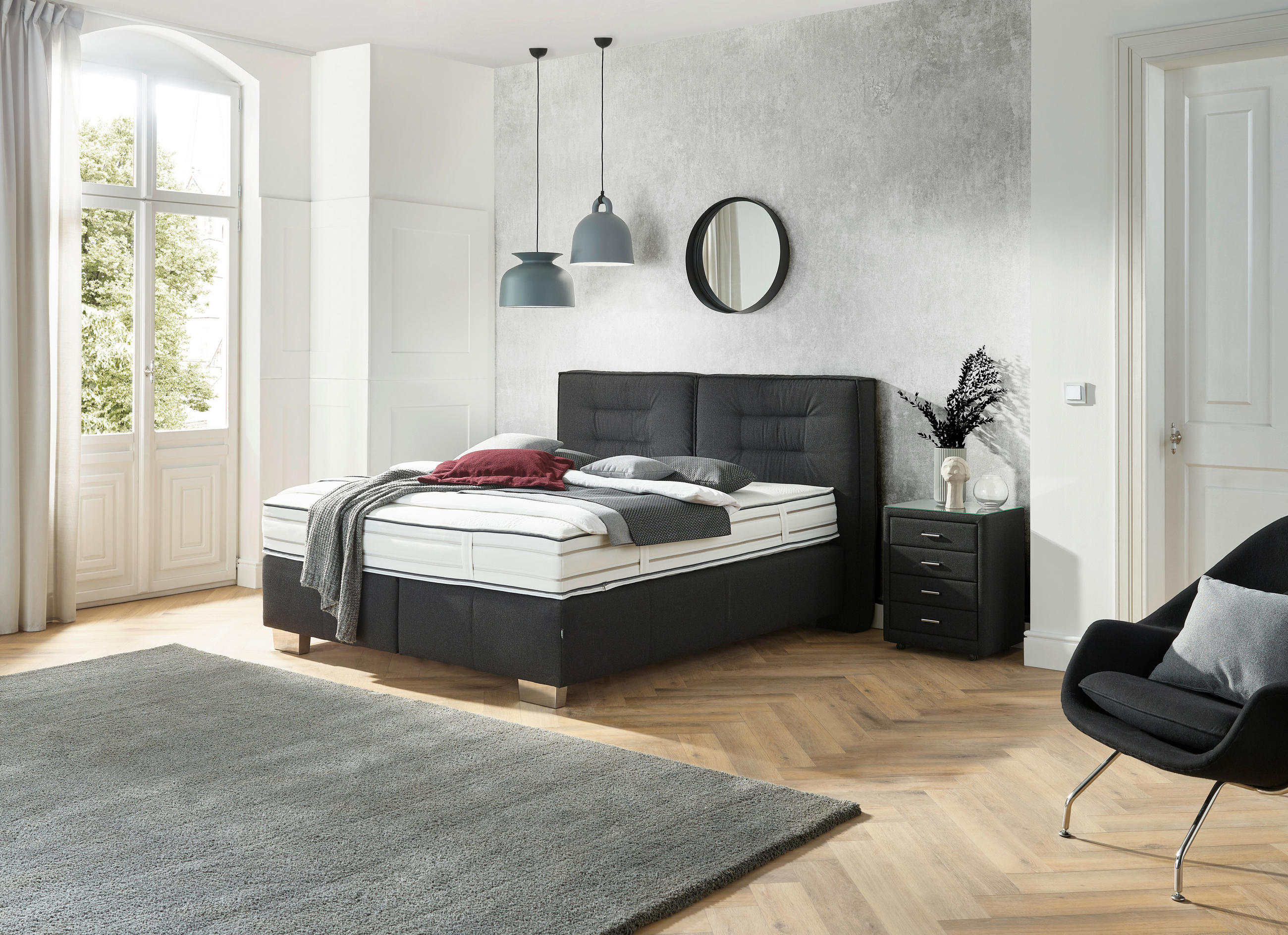 BOXSPRINGBETT 180/200 cm  in Schwarz  - Chromfarben/Schwarz, KONVENTIONELL, Textil (180/200cm) - Dieter Knoll