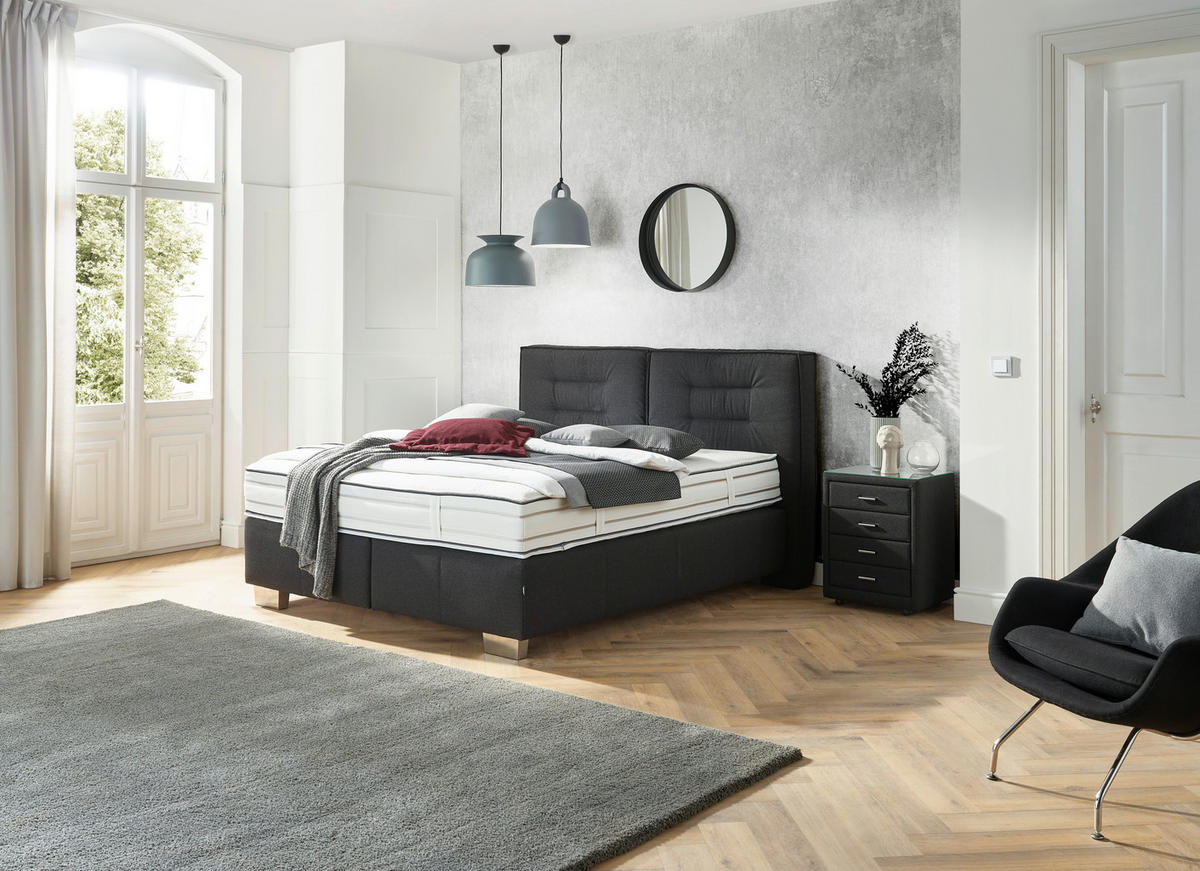 BOXSPRINGBETT 180/200 cm  in Schwarz  - Chromfarben/Schwarz, KONVENTIONELL, Textil (180/200cm) - Dieter Knoll