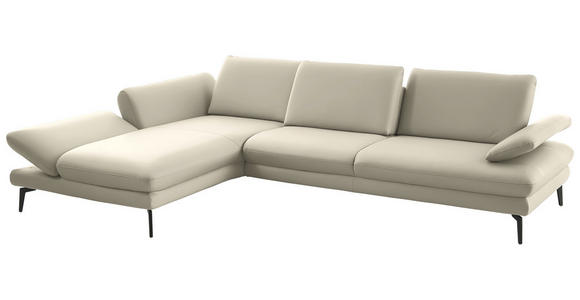ECKSOFA in Echtleder Ecru 195/308 cm - Ecru/Schwarz, Design, Leder/Metall (195/308cm) - Dieter Knoll