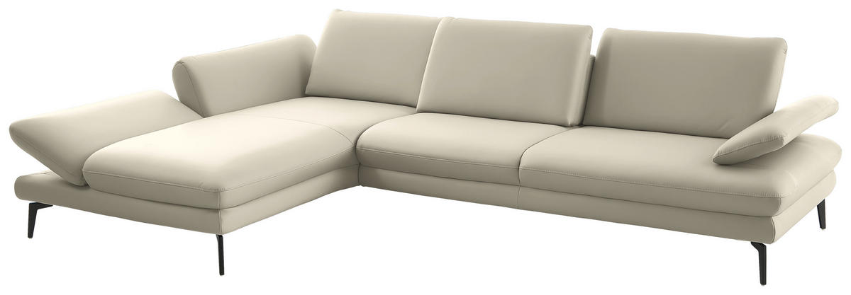 ECKSOFA in Echtleder Ecru  - Ecru/Schwarz, Design, Leder/Metall (195/308cm) - Dieter Knoll