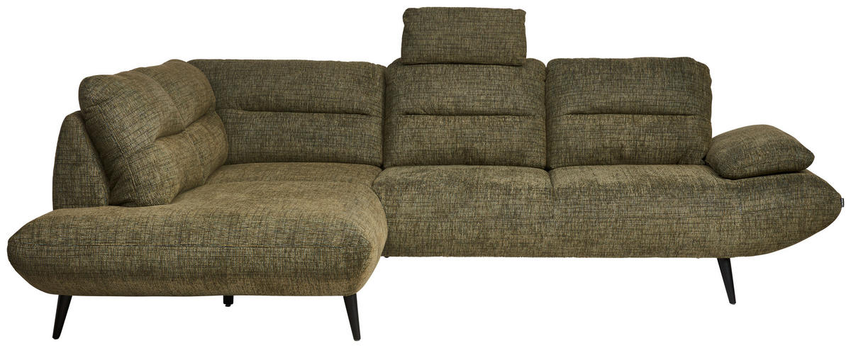 ECKSOFA in Chenille Olivgrün  - Schwarz/Olivgrün, Design, Textil/Metall (213/286cm) - Welnova