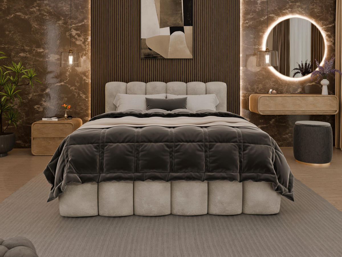 POLSTERBETT 140/200 cm  in Creme  - Birkefarben/Creme, Trend, Holz/Kunststoff (140/200cm) - Esposa