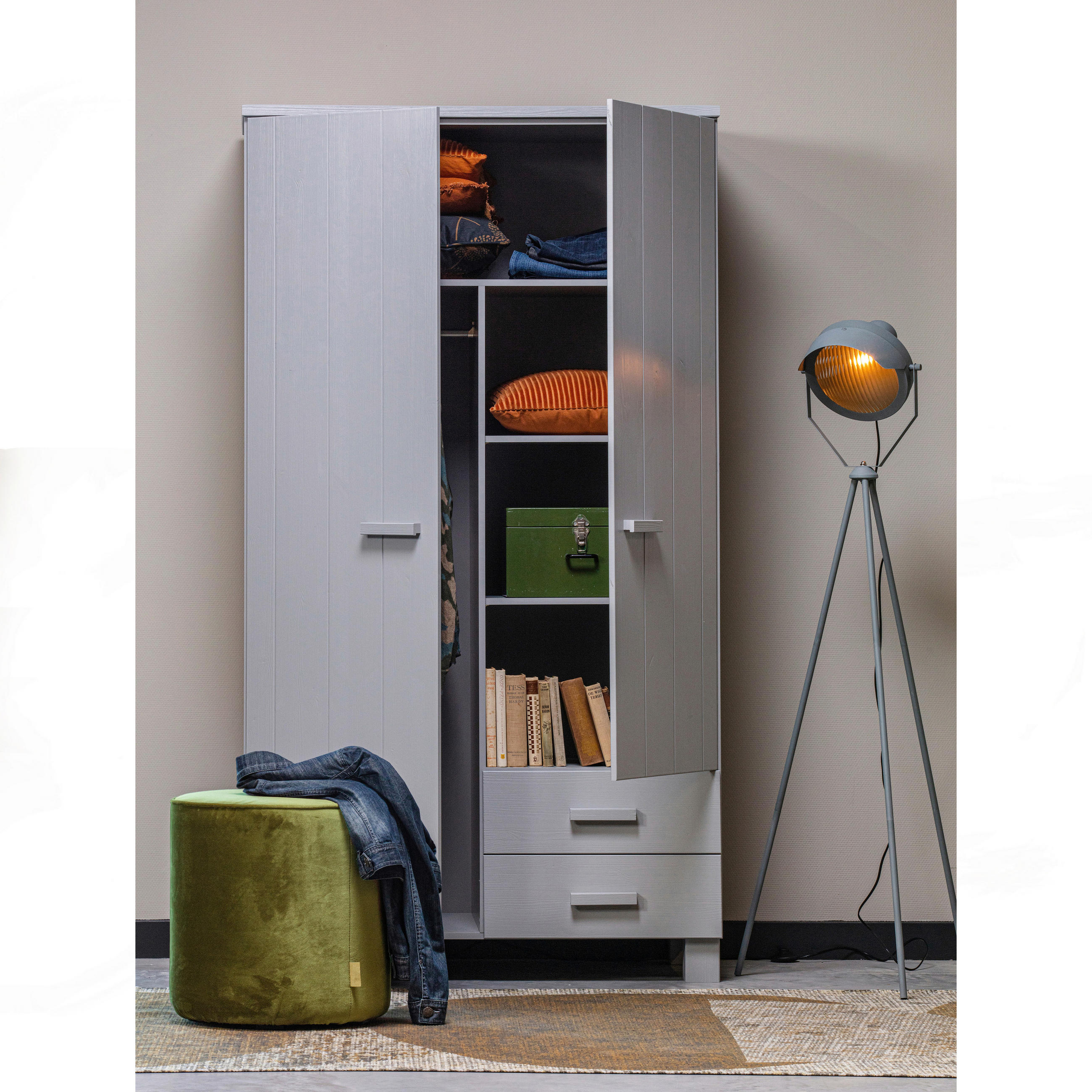 GARDEROBENSCHRANK 111/202/55 cm  - Grau, Design, Holz (111/202/55cm) - Livetastic