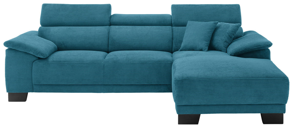 ECKSOFA in Cord Petrol  - Petrol/Schwarz, Design, Holz/Textil (270/174cm) - Pure Home Lifestyle