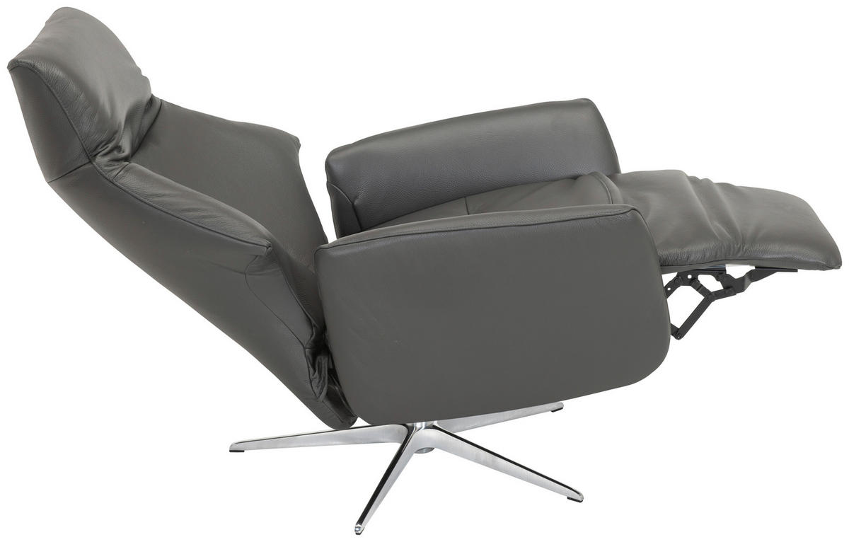 RELAXFÅTÖLJ i trä, metall, läder antracit  - kromfärg/antracit, Klassisk, metall/läder (78/108/83cm) - Welnova