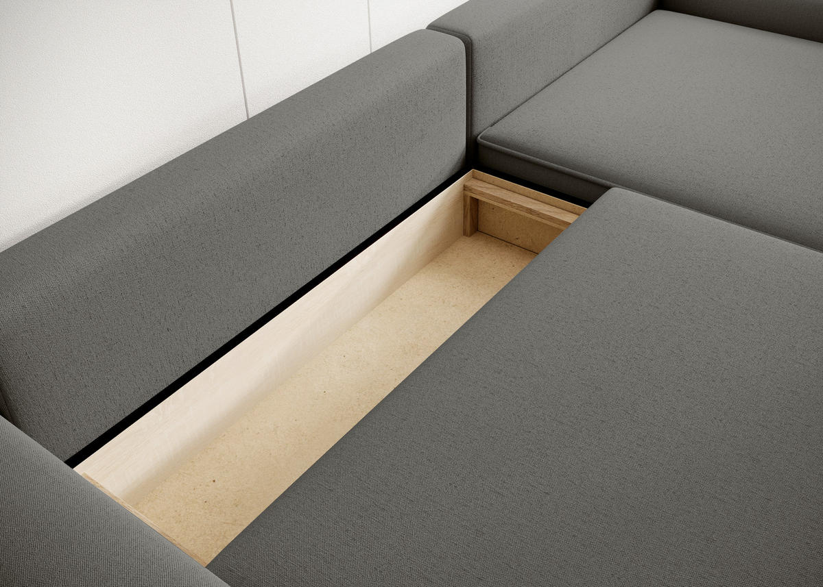 ECKSCHLAFSOFA CHALLANGE  mit Schlafen auf Sitzhöhe, Rücken echt, Armteil links, Armteil rechts Struktur Greige  - Greige/Schwarz, MODERN, Kunststoff/Textil (246/168cm) - Trendmanufaktur