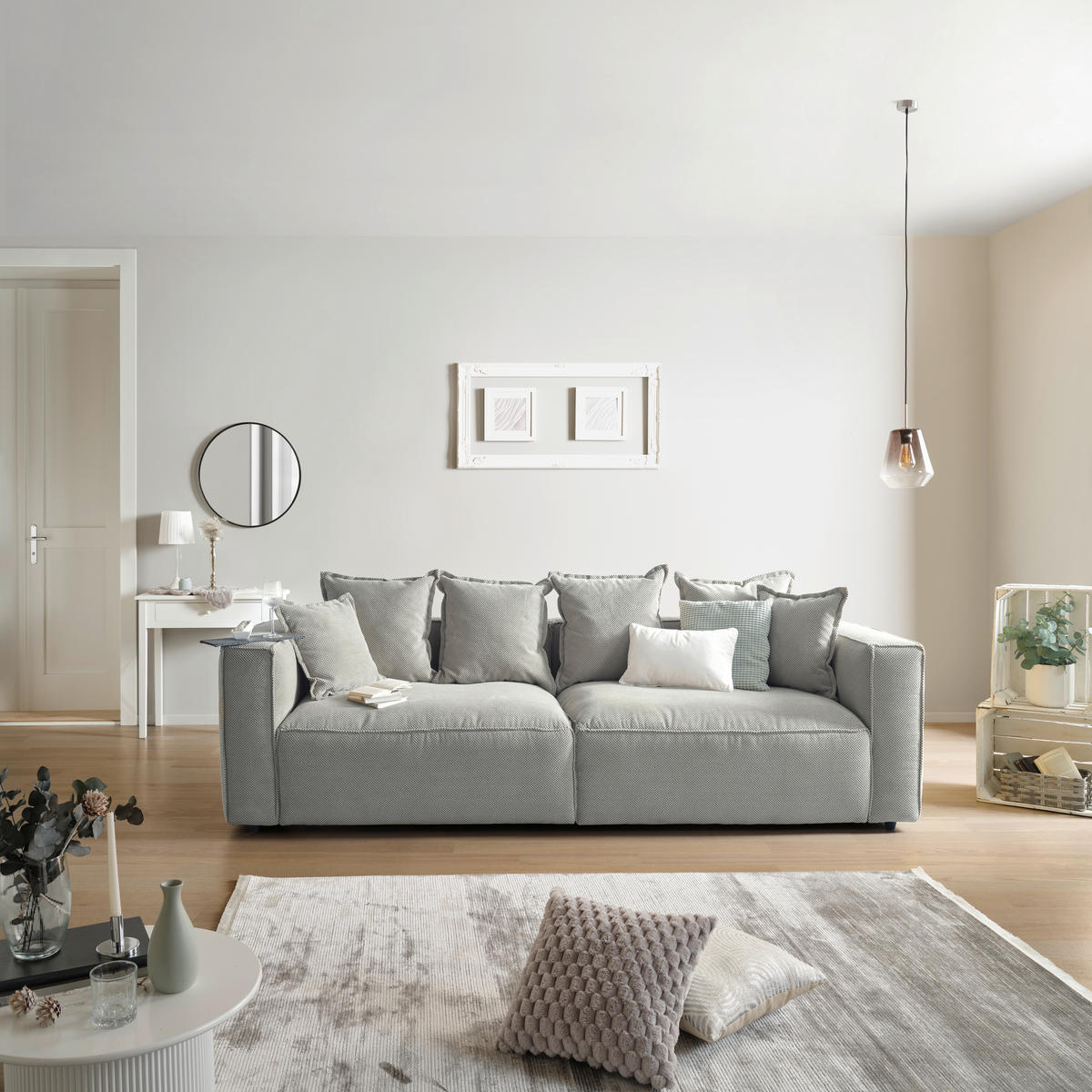 BIGSOFA in Mikrofaser Hellgrau  - Hellgrau/Schwarz, Modern, Textil (280/72/109cm) - MID.YOU
