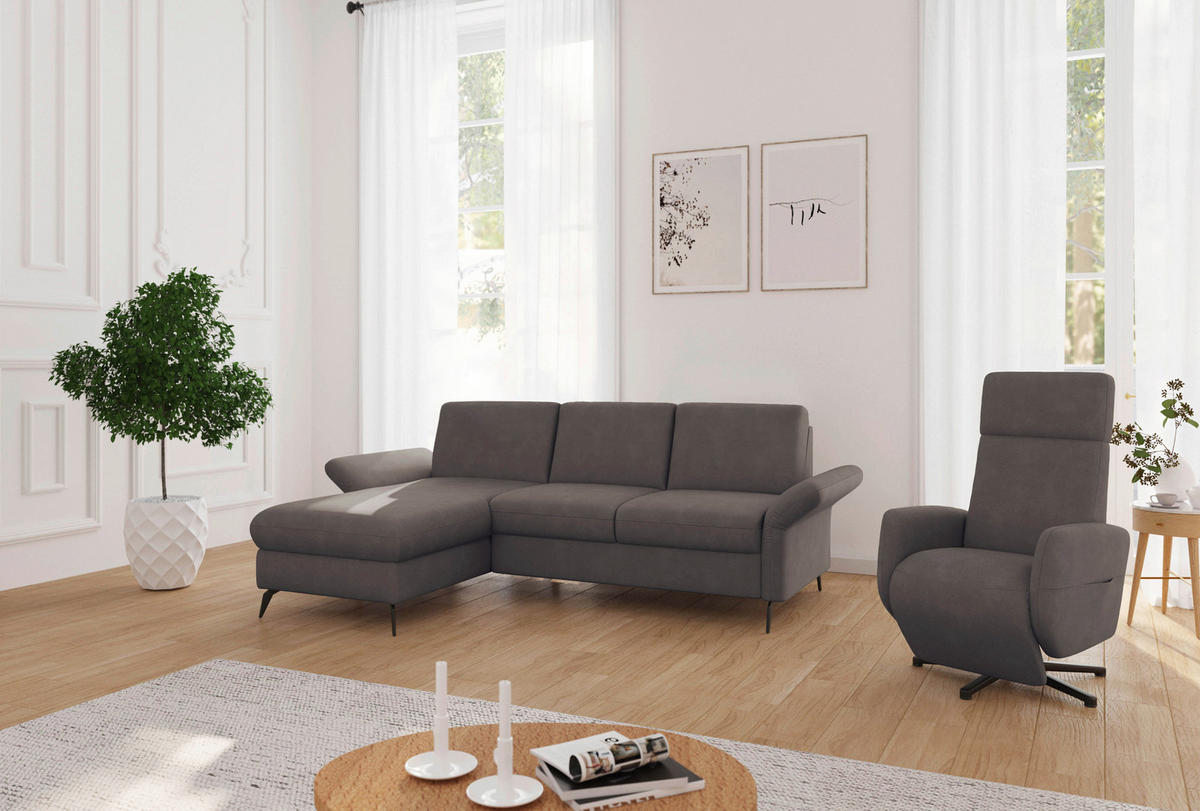 ECKSOFA ROCHELLE E Schlammfarben Flachgewebe  - Schlammfarben/Schwarz, KONVENTIONELL, Textil/Metall (164/251cm) - Sit & More