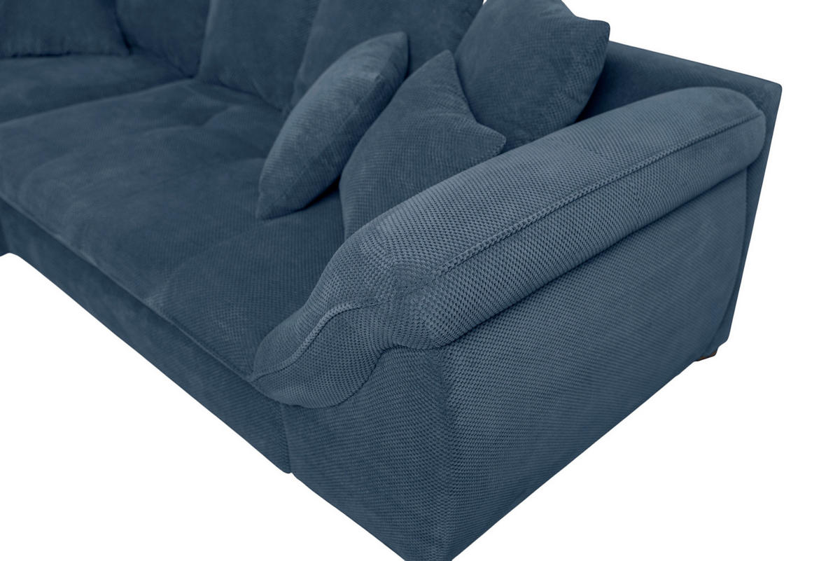 ECKSOFA LORENZO Dunkelblau Struktur Liegefläche im Originalstoff  - Schwarz/Dunkelblau, Design, Textil/Metall (188/302cm) - P & B