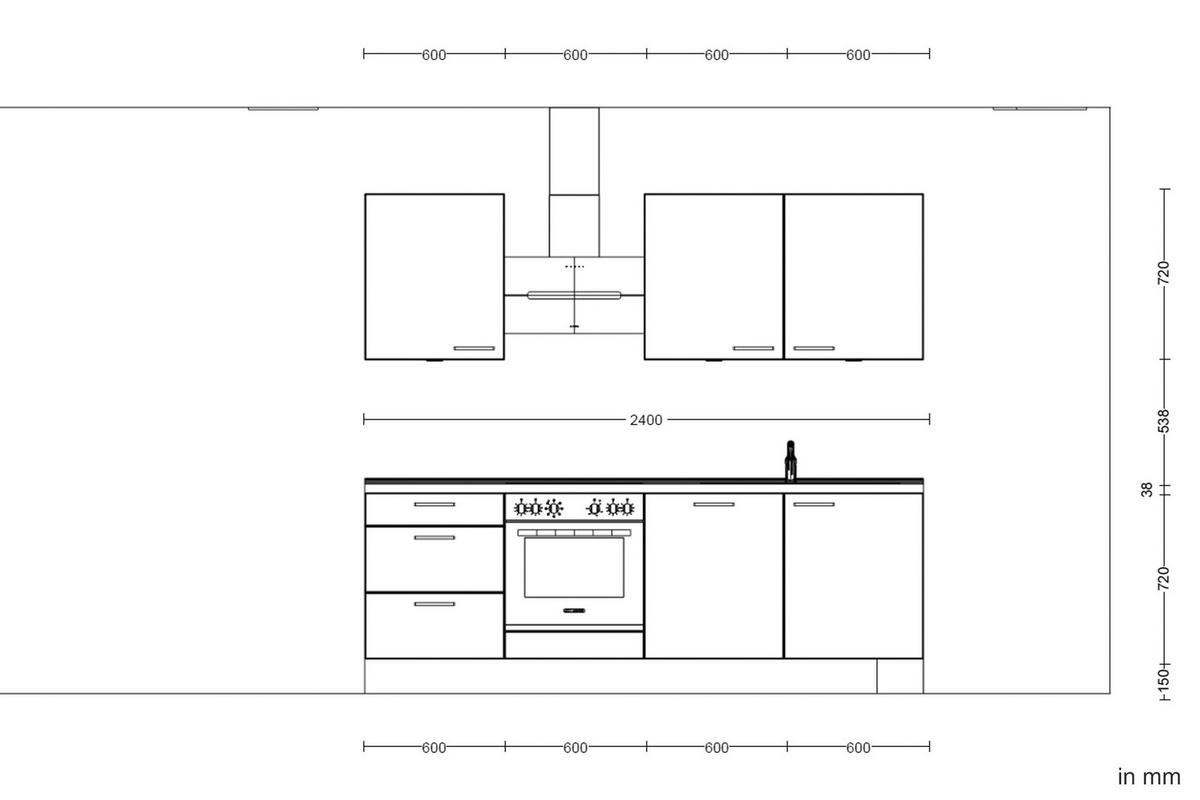 KÜCHENBLOCK 240 cm   in Eichefarben, Weiß Hochglanz  - Edelstahlfarben/Eichefarben, MODERN, Holzwerkstoff/Metall (240cm) - Nobilia