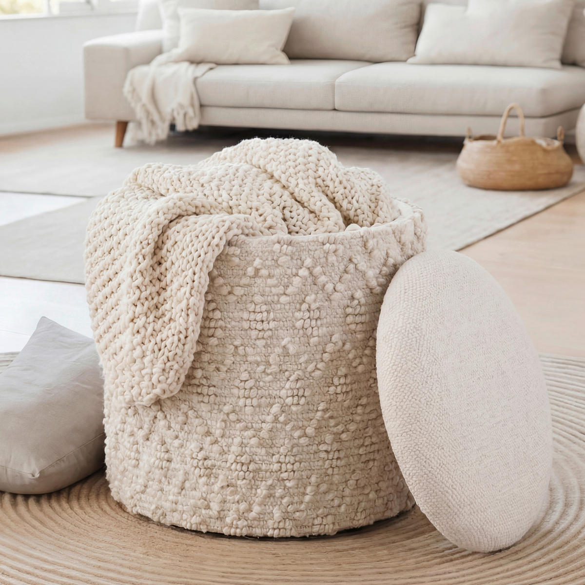 HOCKER Textil Creme  - Creme, Design, Textil (40/45/40cm) - Livetastic