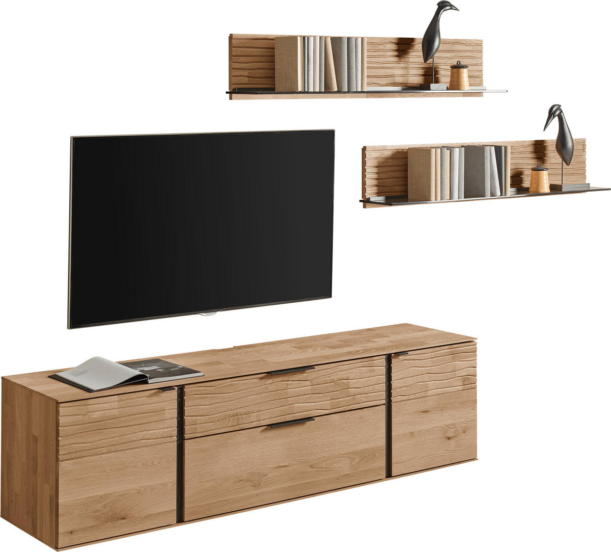 WOHNWAND  Eichefarben 306/185/44 cm  - Eichefarben/Anthrazit, Natur, Glas/Holz (306/185/44cm) - Valnatura