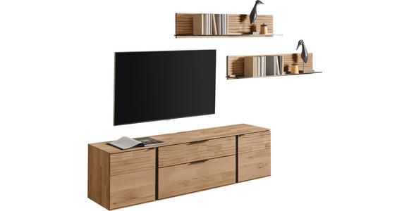 WOHNWAND  in Eichefarben  306/185/44 cm  - Eichefarben/Anthrazit, Natur, Glas/Holz (306/185/44cm) - Valnatura