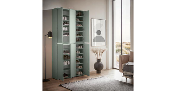 SCHUHSCHRANK in 100/210/34 cm - Anthrazit/Grün, Design, Holzwerkstoff/Kunststoff (100/210/34cm) - Xora