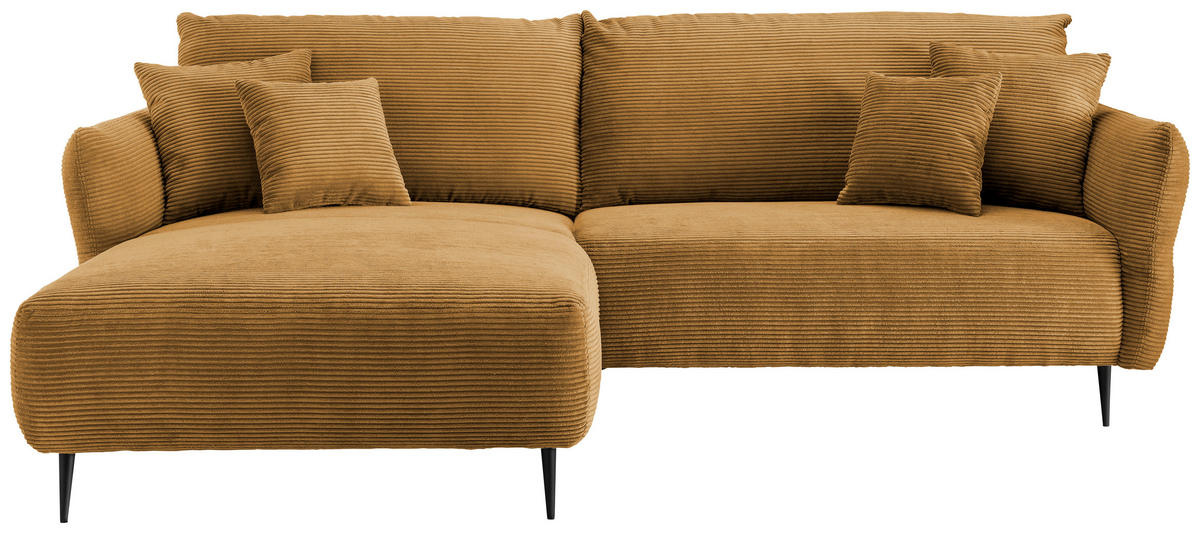 ECKSOFA in Cord Goldfarben  178/264-302 cm  - Goldfarben/Schwarz, Design, Textil/Metall (178/264-302cm) - Livetastic