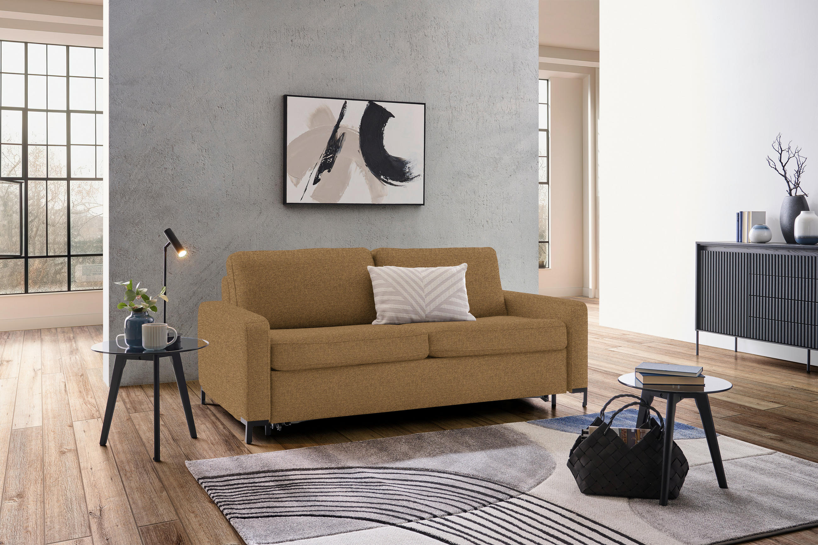 BÄDDSOFFA i vävt tyg guldfärgad  - svart/guldfärgad, Klassisk, metall/textil (187/84/97cm) - Livetastic