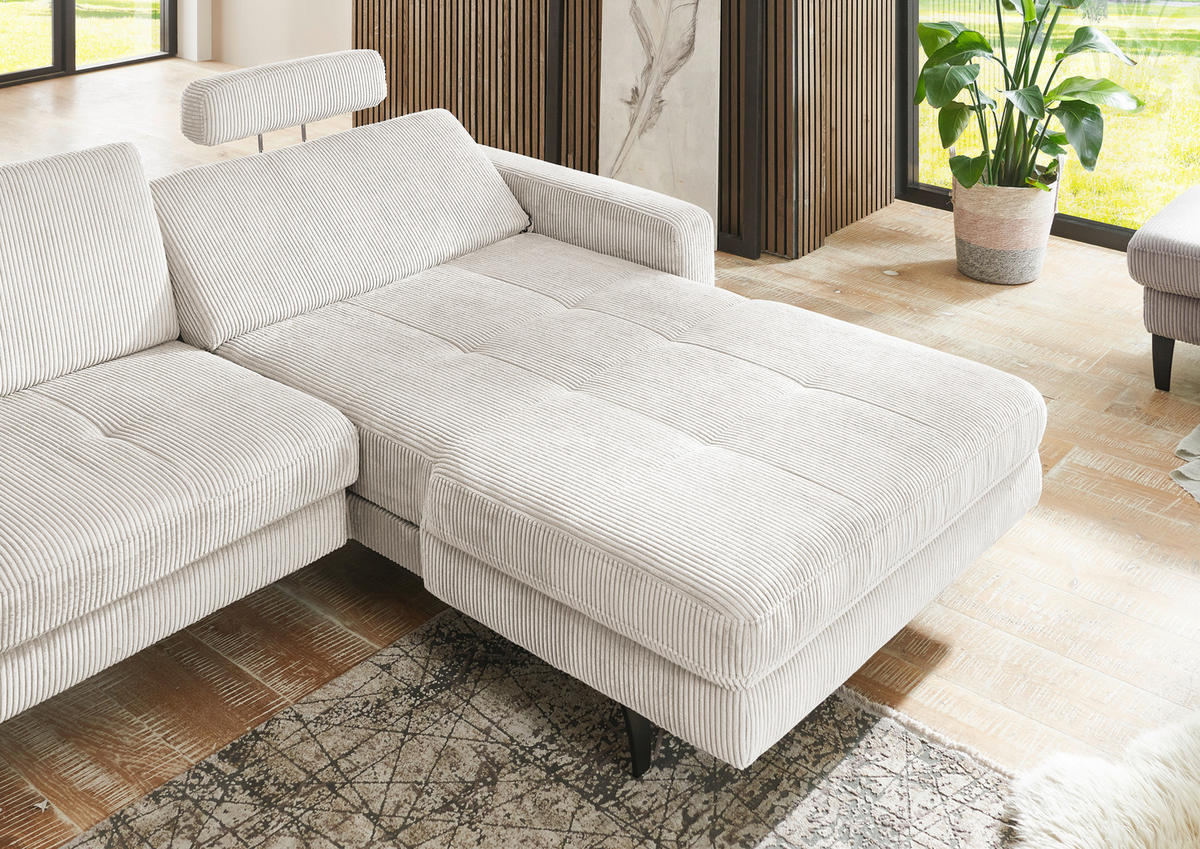 ECKSOFA in Cord Beige  - Beige/Schwarz, Modern, Textil/Metall (302/177cm) - Beldomo Style