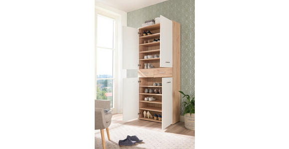 SCHUHSCHRANK 90/195/35 cm - Eichefarben/Silberfarben, Design, Holzwerkstoff/Kunststoff (90/195/35cm) - Xora