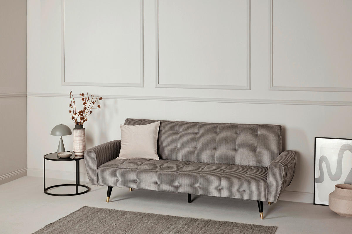 SCHLAFSOFA Cord Grau  - Goldfarben/Schwarz, MODERN, Holz/Textil (213/83/83cm) - Livetastic