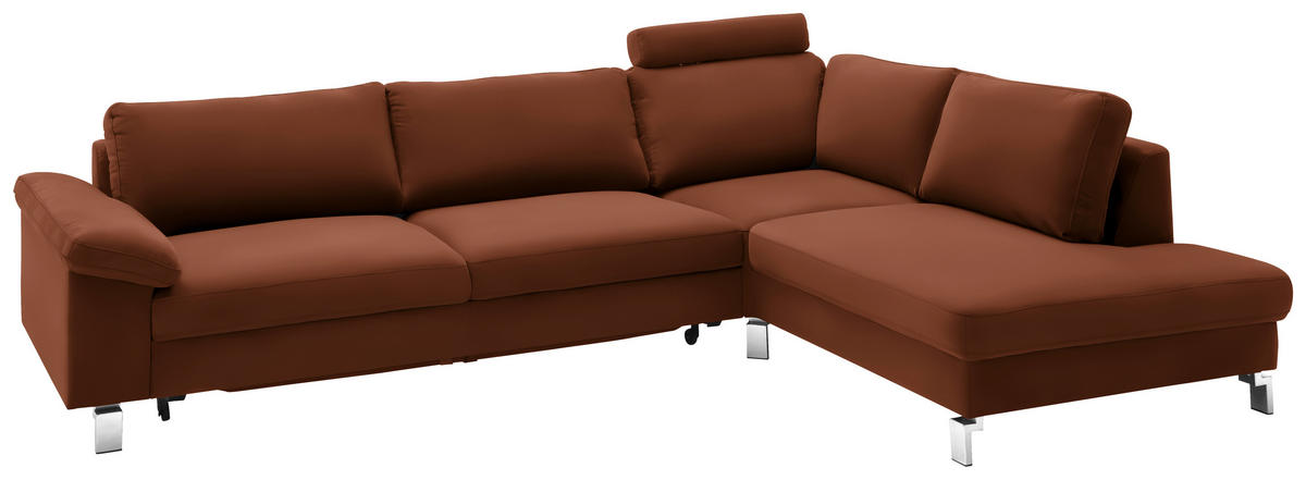 ECKSOFA in Echtleder Braun  - Chromfarben/Braun, Design, Leder/Metall (281/200cm) - Pure Home Lifestyle