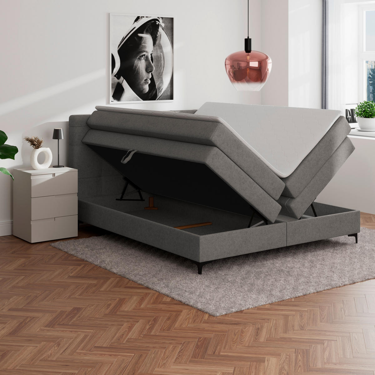 BOXSPRINGBETT 160/200 cm,  in Taupe, H3 = fest  - Taupe/Schwarz, KONVENTIONELL, Kunststoff/Textil (160/200cm)