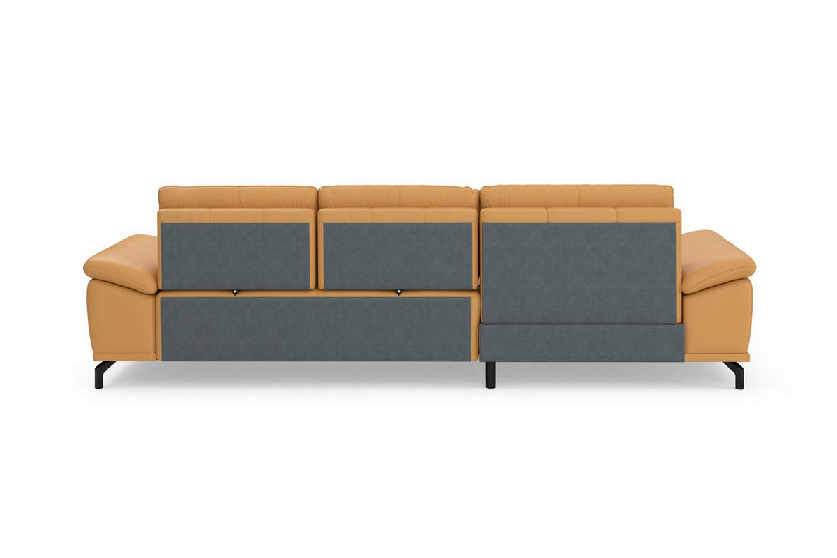 ECKSOFA  Mikrofaser Kombination Echtleder/Stoff Currygelb  - Currygelb/Schwarz, Basics, Leder/Textil (176/301cm) - Sit & More