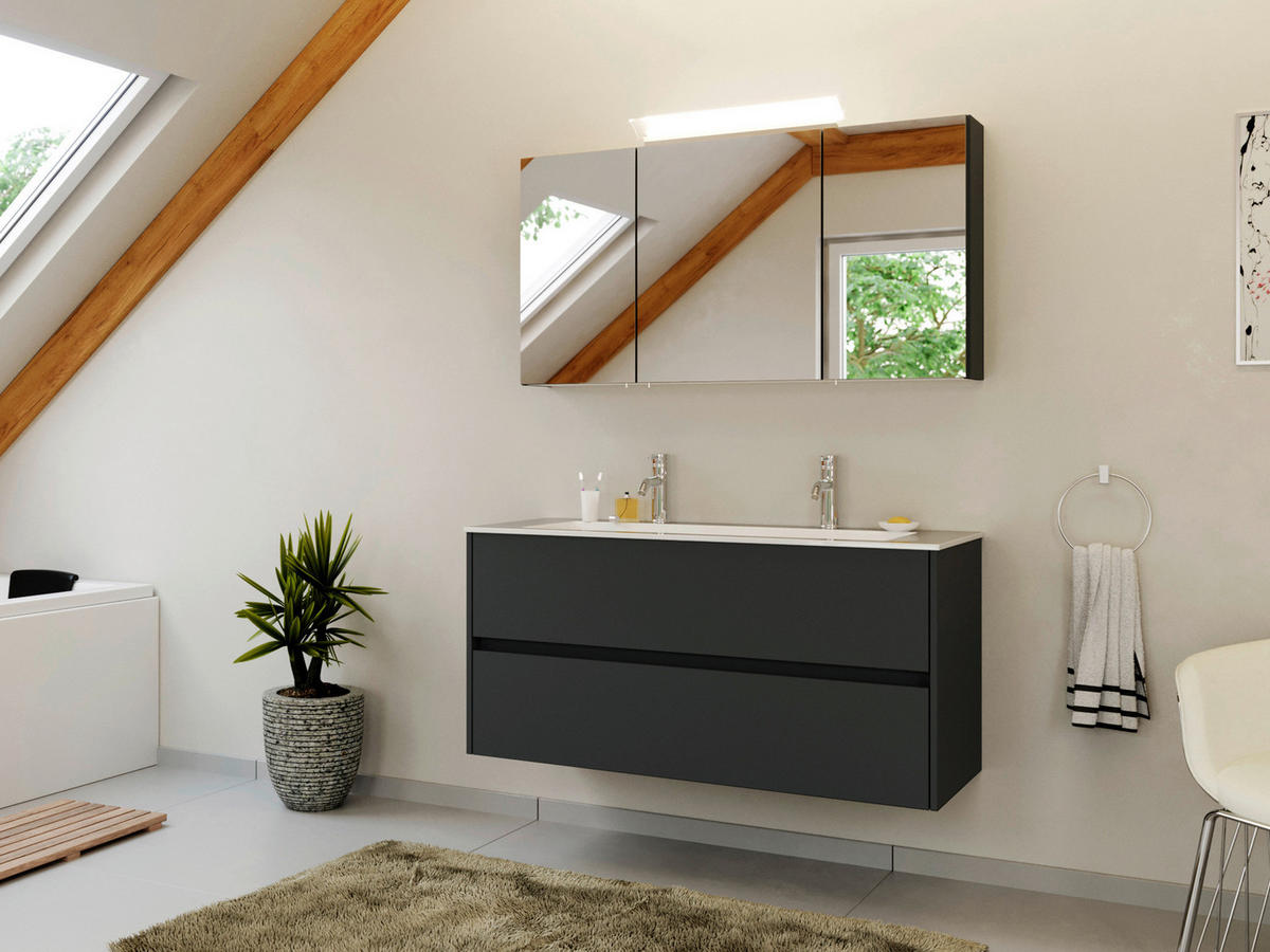 WASCHTISCHKOMBI  - Graphitfarben/Weiß, MODERN, Holzwerkstoff/Stein (120/58,8/46,5cm) - MID.YOU