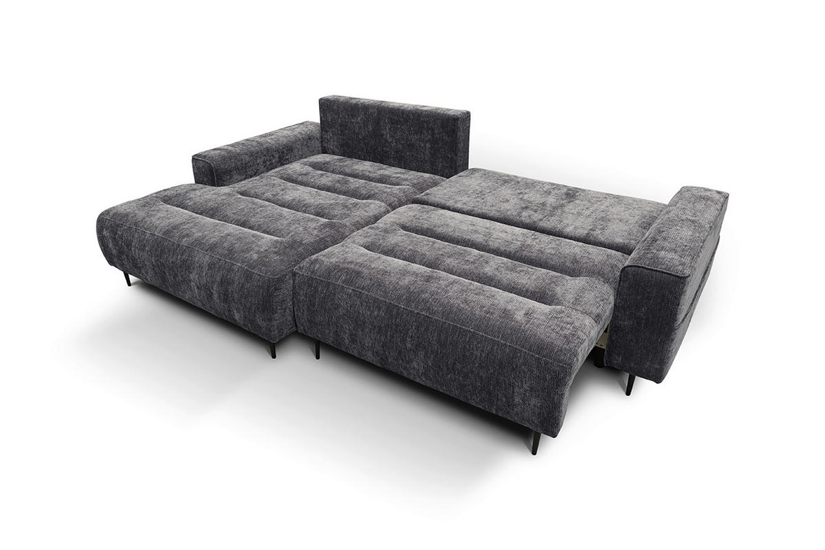 ECKSOFA PABLO Grau Struktur Bettkasten, Rückenkissen  - Schwarz/Grau, Design, Holz/Textil (160/260cm) - MID.YOU