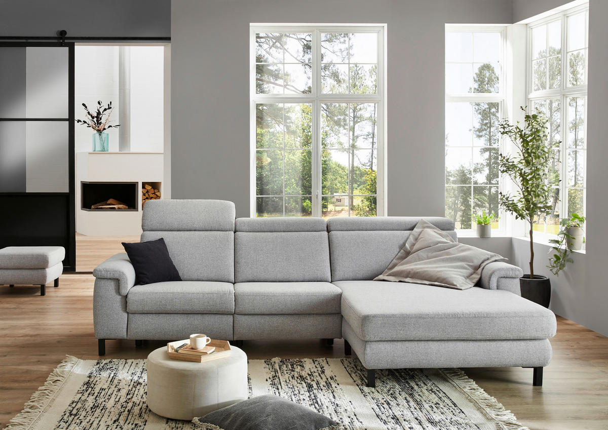 SAROKKANAPÉ textil világosszürke  - világosszürke/fekete, Konventionell, textil/fém (304/182cm) - Pure Home Comfort