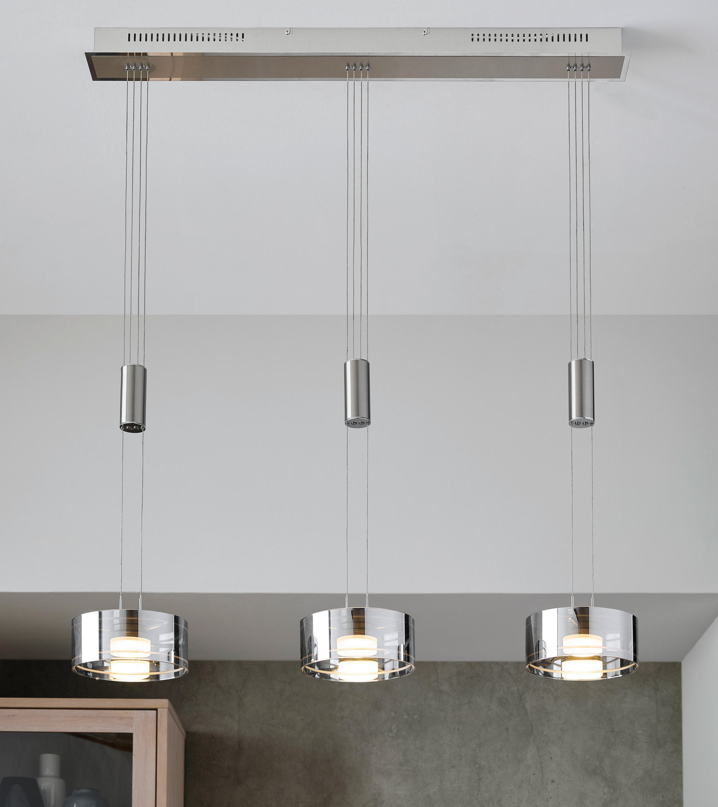 ZÁVESNÉ LED SVIETIDLO, 95/20/100-160 cm  - chrómová/niklová, Design, kov/sklo (95/20/100-160cm)