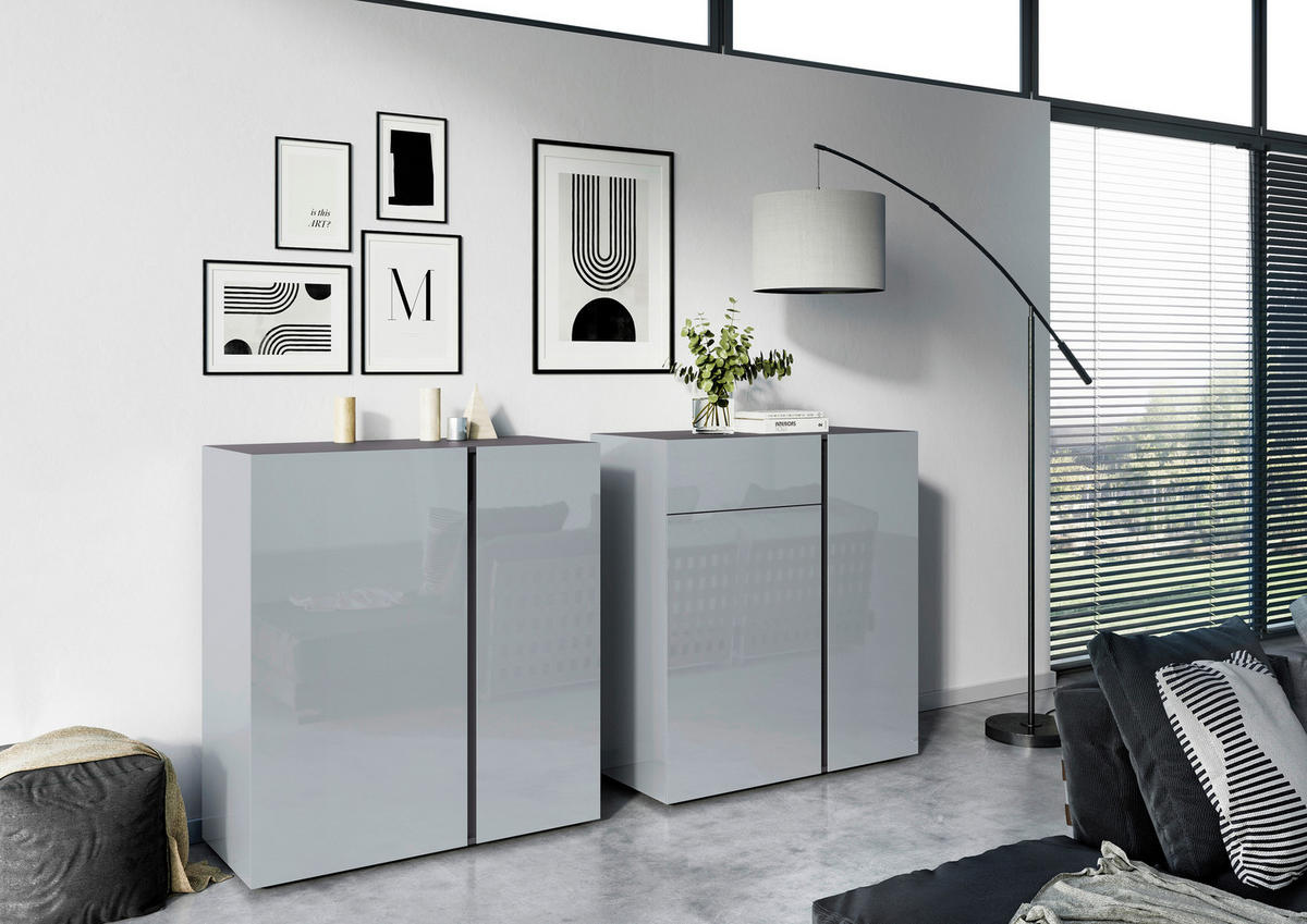 KOMMODE  in 94/103/43 cm  - Schwarz/Graphitfarben, KONVENTIONELL, Glas/Holzwerkstoff (94/103/43cm)
