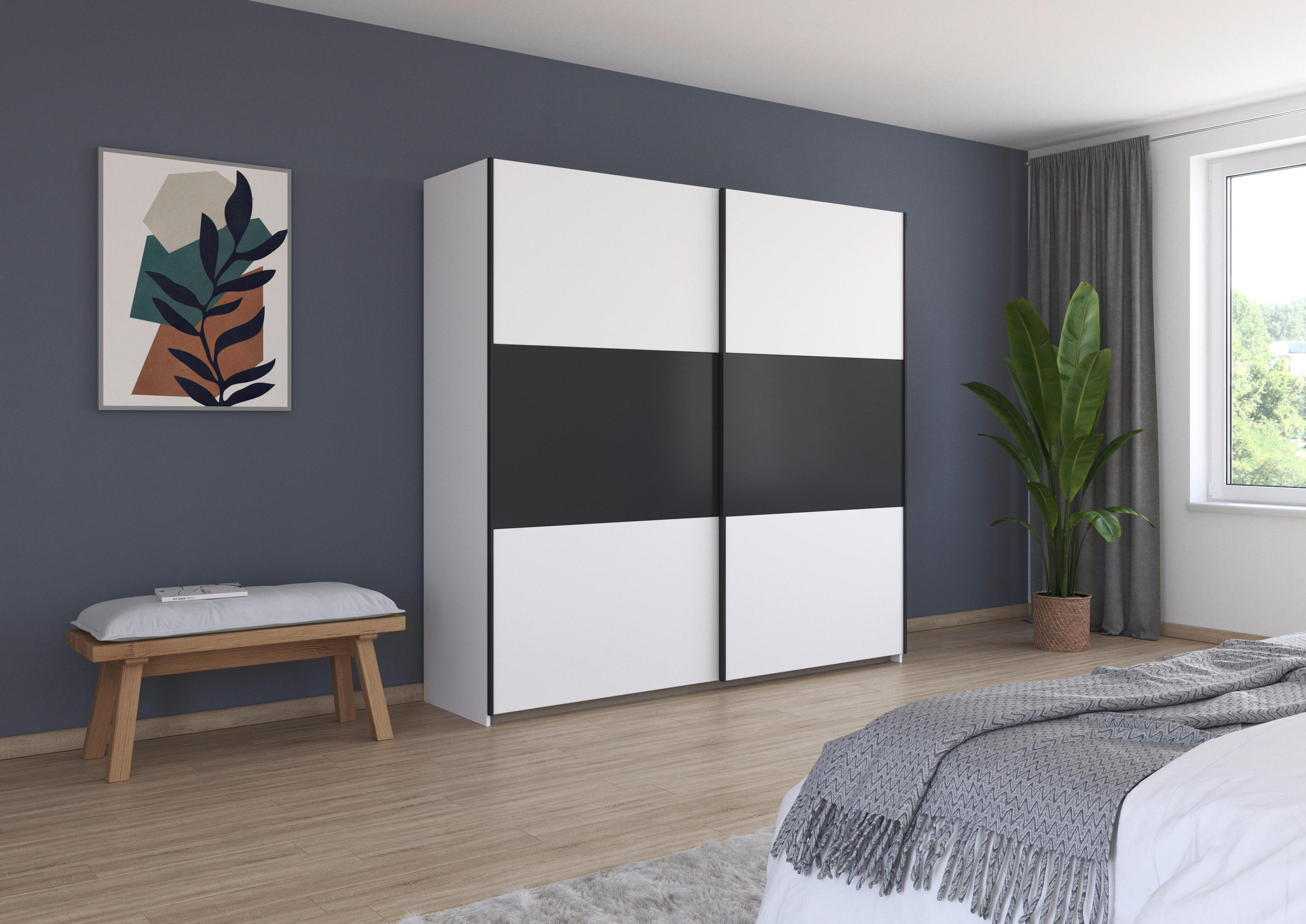 SCHWEBETÜRENSCHRANK 218/210/59 cm 2-türig Grau, Weiß  - Weiß/Grau, MODERN, Holzwerkstoff/Metall (218/210/59cm) - Rauch Möbel