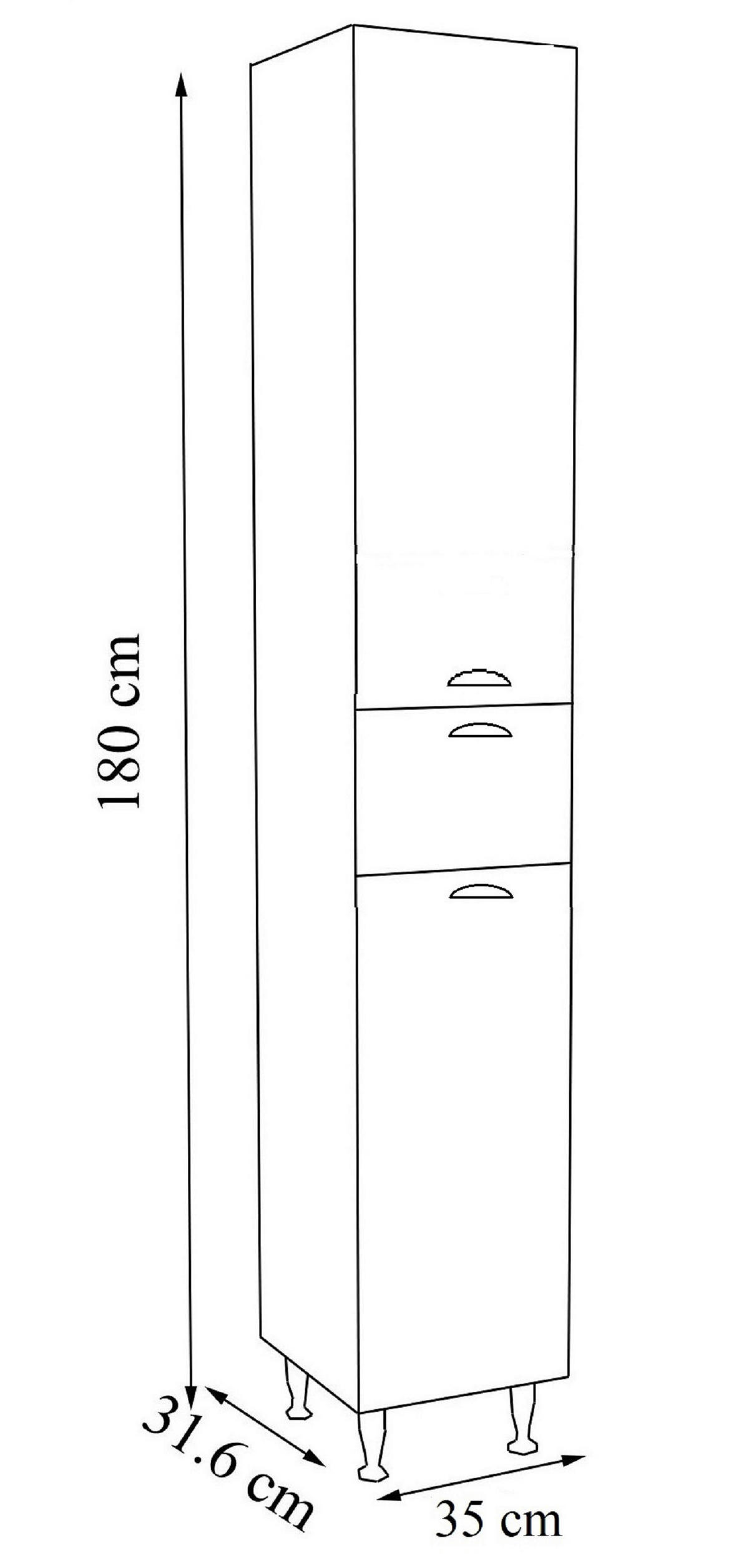 HOCHSCHRANK 35/180/31,6 cm  - Weiss/Silberfarben, Modern, Holzwerkstoff/Metall (35/180/31,6cm) - MID.YOU