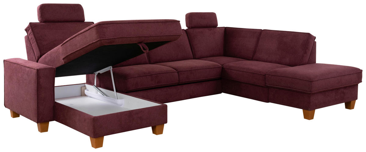 WOHNLANDSCHAFT in Flachgewebe Dunkelrot  - Eichefarben/Dunkelrot, Konventionell, Holz/Textil (161/309/213cm) - Sit & More