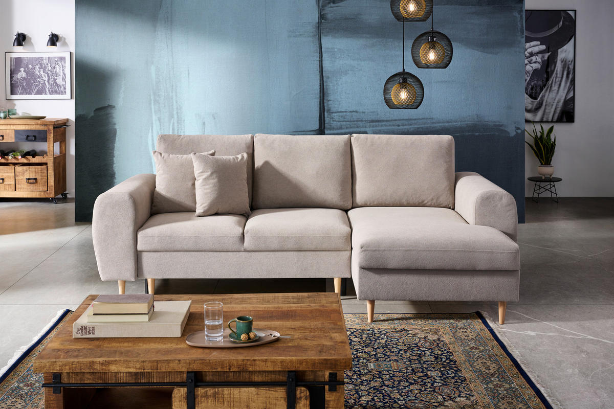 ECKSOFA in Webstoff Beige  - Beige/Naturfarben, Konventionell, Holz/Textil (250/145cm) - MID.YOU
