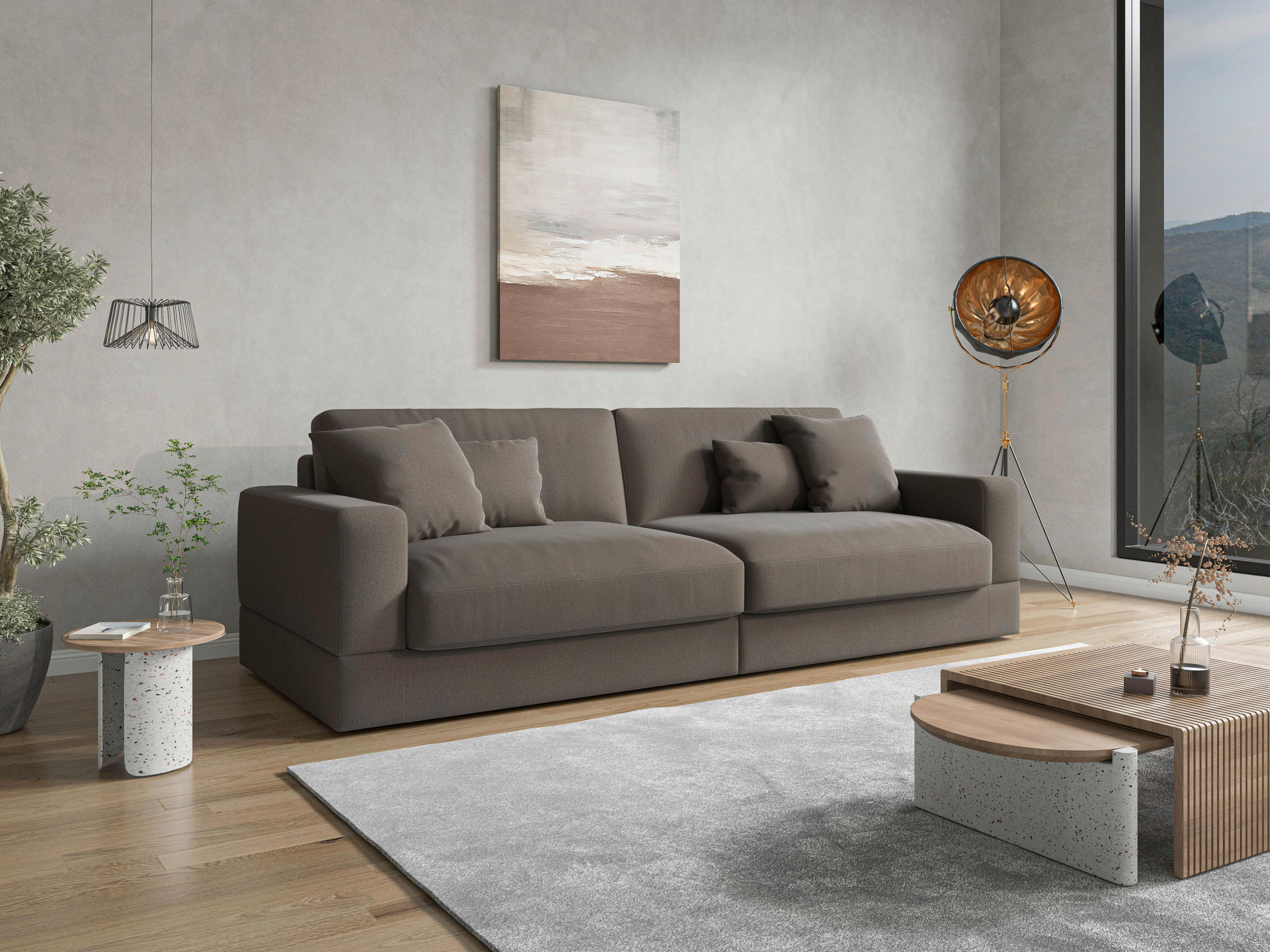 BIGSOFA Flachgewebe Graphitfarben  - Schwarz/Graphitfarben, Modern, Kunststoff/Textil (264/87/108cm) - Sit & More